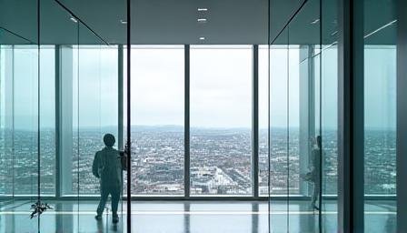 Professional meeting space with high-contrast architectural details